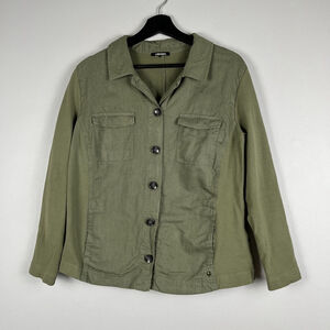 Olsen women button up shirt cotton linen army green size 40